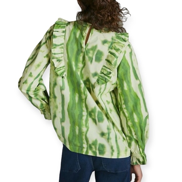 Anthropologie Samant Chauhan Emilia Ruffled Tie-Dye Blouse Women's Size M - Picture 2 of 9